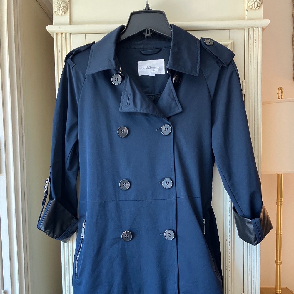 BCBGeneration Navy Water-Resistant Trench Coat Jacket Anorak-Excellent Condition